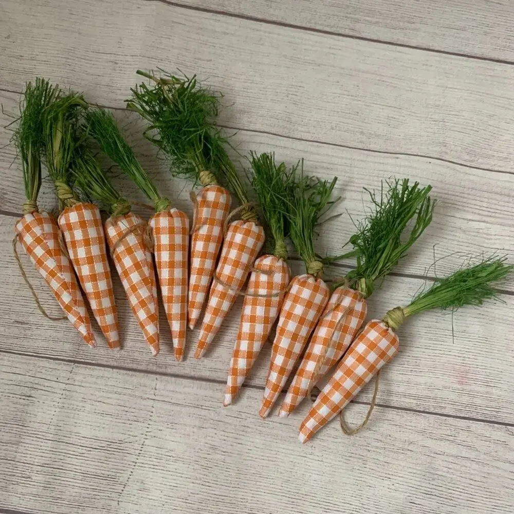 Rachel Ashwell The Farmhouse Plaid Carrot Garland Raffia Leaves Easter 6ft Long